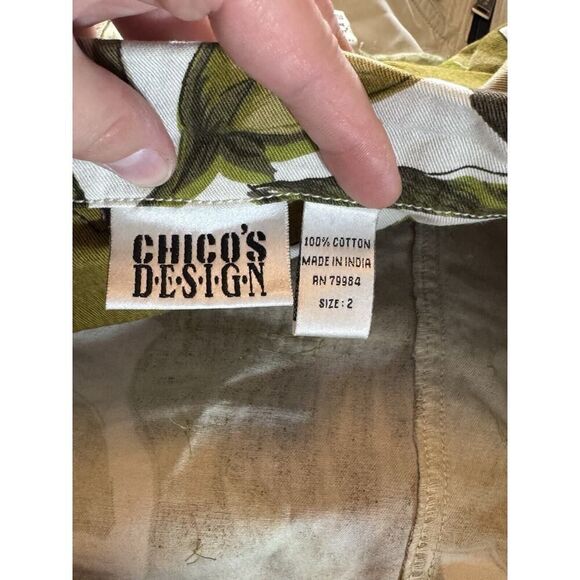 Chicos Design Tropical Leaf Button Down Jacket Blazer Size 2 Details Green Olive - Picture 5 of 9